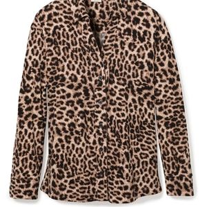 Soma Cool Nights Long Sleeve Notch Collar Pajama Top in Divine Leopard NWOT